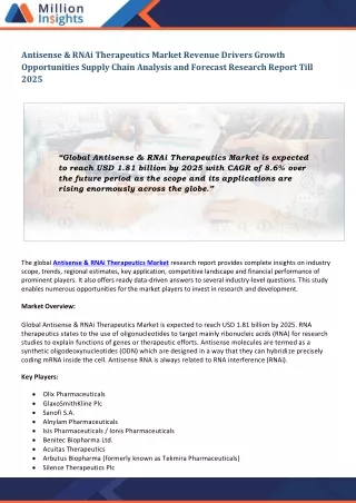 antisense rnai therapeutics market revenue
