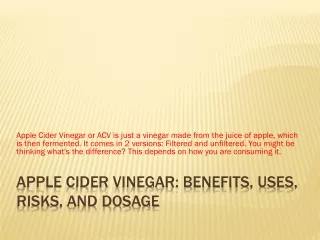 apple cider vinegar benefits uses risks and dosage