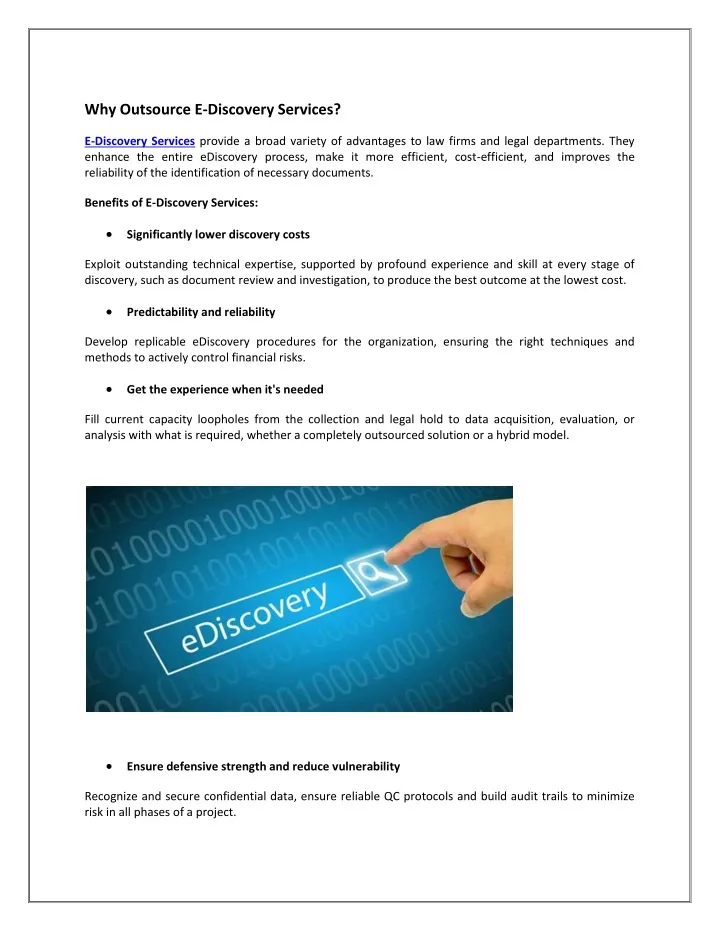 why outsource e discovery services