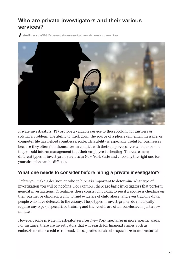 who are private investigators and their various