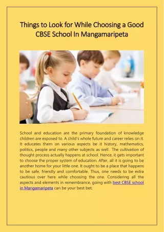 Things to Look for While Choosing a Good CBSE School In Mangamaripeta