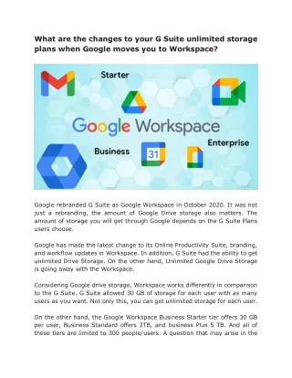 What are the changes to your G Suite unlimited storage plans when Google moves you to Workspace?