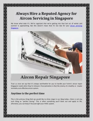Always Hire a Reputed Agency for Aircon Servicing in Singapore
