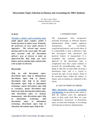 dissertation topics selection in finance