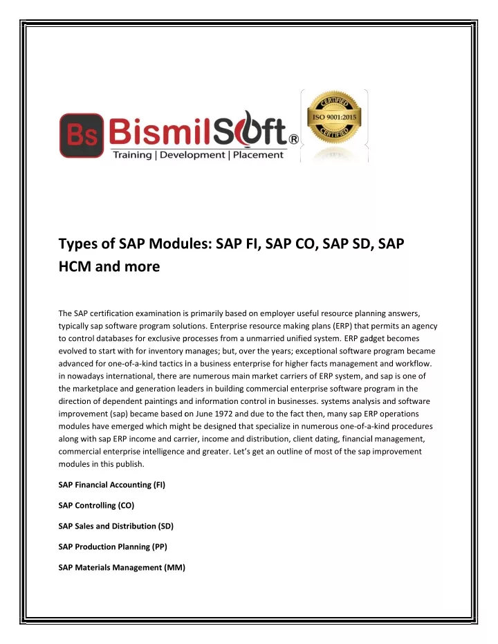 types of sap modules