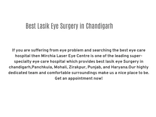 Best Lasik Eye Surgery in Chandigarh