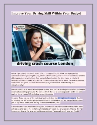 improve your driving skill within your budget