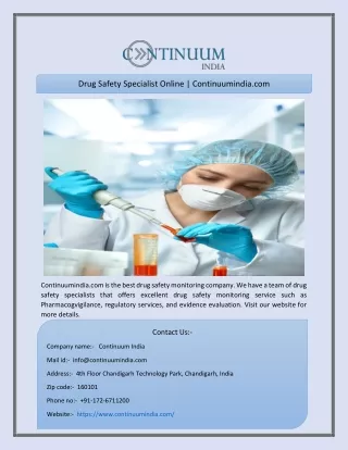 drug safety specialist online continuumindia com