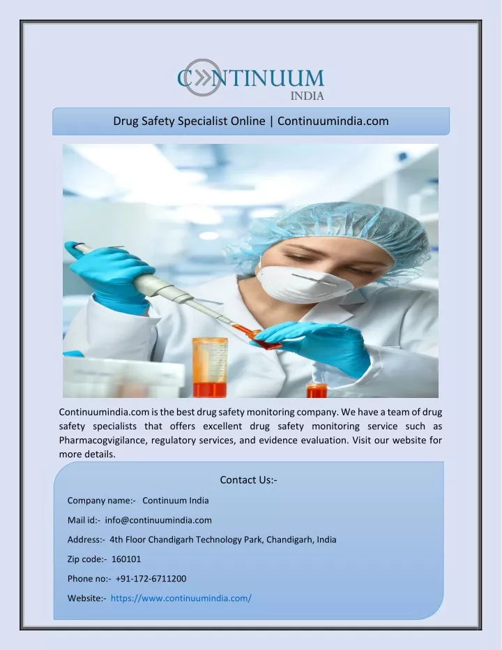 drug safety specialist online continuumindia com