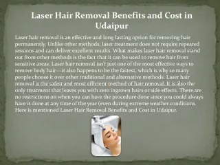 Laser Hair Removal Benefits and Cost in Udaipur