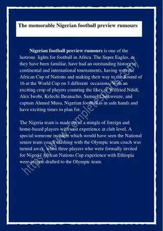 The memorable Nigerian football preview rumours