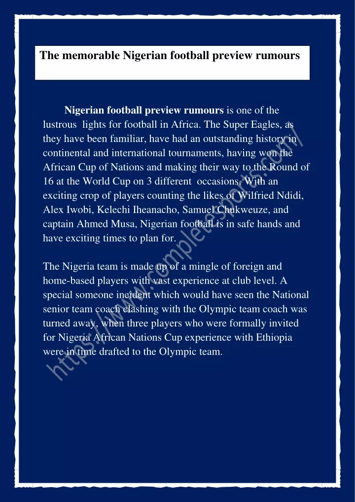 the memorable nigerian football preview rumours