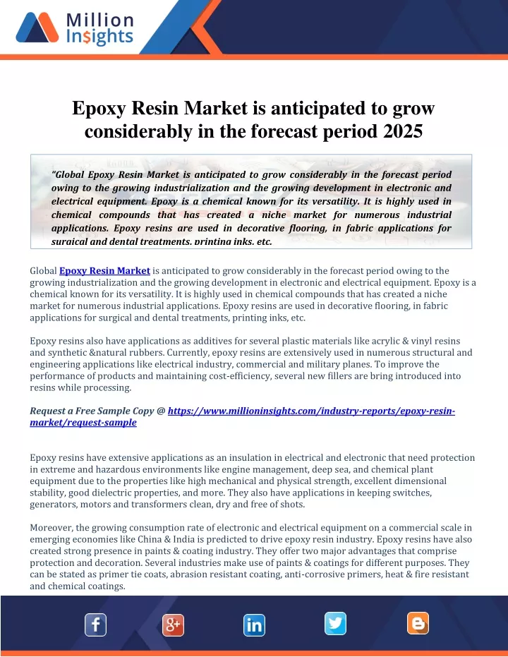 epoxy resin market is anticipated to grow