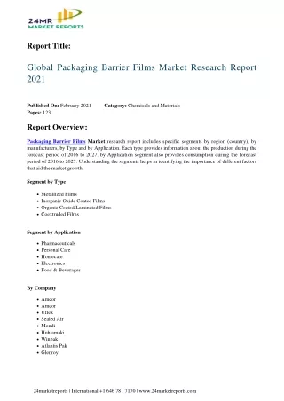 Packaging Barrier Films Market Research Report 2021