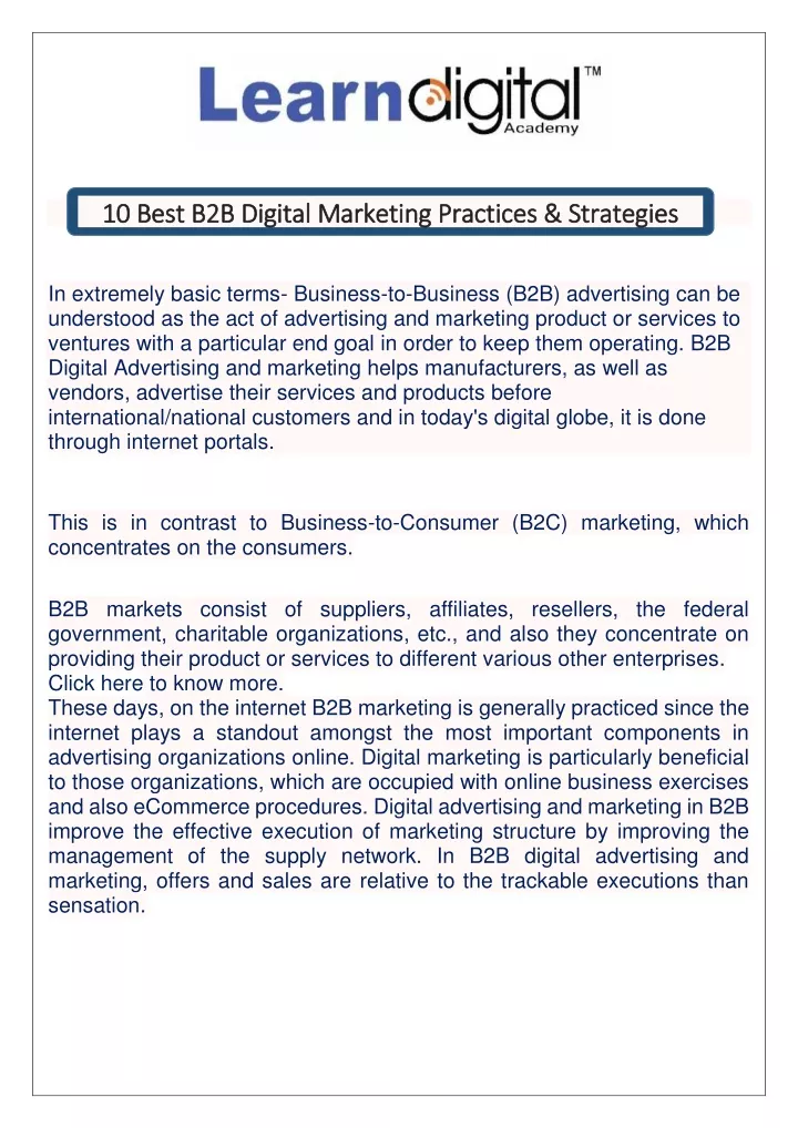 10 best b2b digital marketing practices