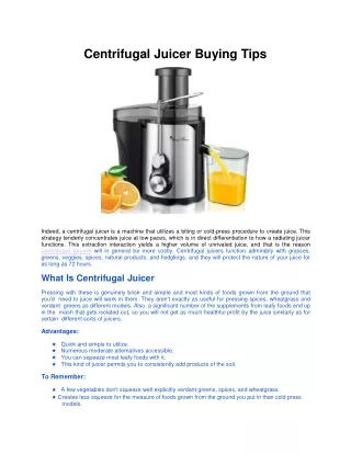 Centrifugal Juicer Buying Tips