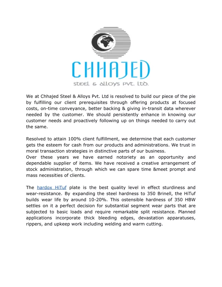 we at chhajed steel alloys pvt ltd is resolved