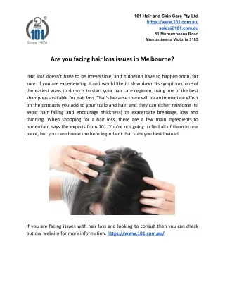 Are you facing hair loss issues in Melbourne?