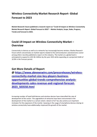 Wireless Connectivity Market Research Study and Future Prospects 2022