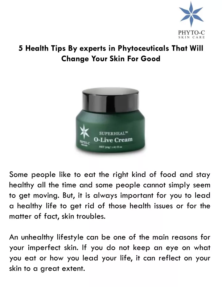 5 health tips by experts in phytoceuticals that
