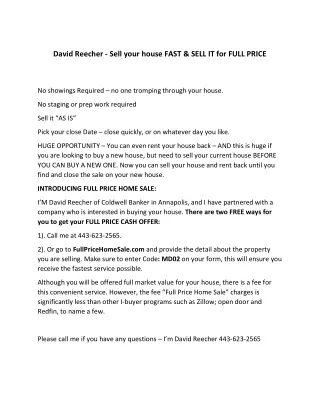 david reecher sell your house fast sell