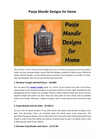 Pooja Mandir Designs for Home