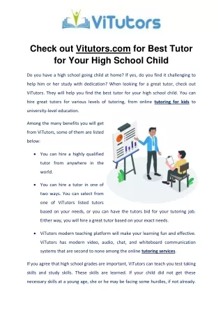 Check out Vitutors.com for Best Tutor for Your High School Child