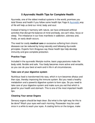 5 Ayurvedic Health Tips for Complete Health