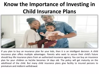 know the importance of investing in child