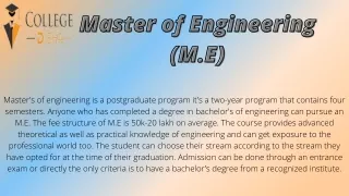 Masters of Engineering (M.E Course) Fees, Eligibility, and Colleges
