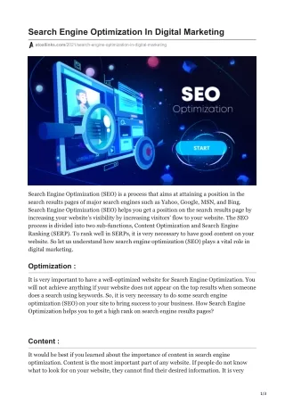 Search Engine Optimization In Digital Marketing