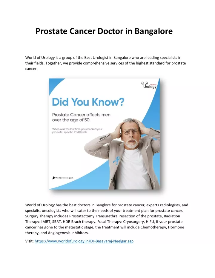 prostate cancer doctor in bangalore