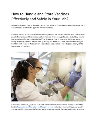 How to Handle and Store Vaccines Effectively and Safely in Your Lab?