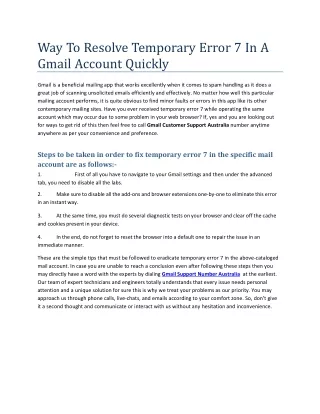 Way To Resolve Temporary Error 7 In A Gmail Account Quickly