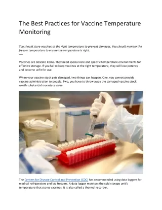 The Best Practices for Vaccine Temperature Monitoring