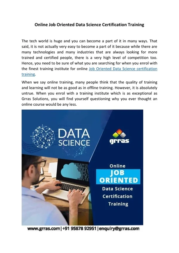 online job oriented data science certification