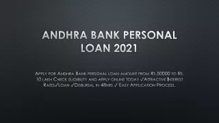 Apply For Andhra Bank Personal Loan