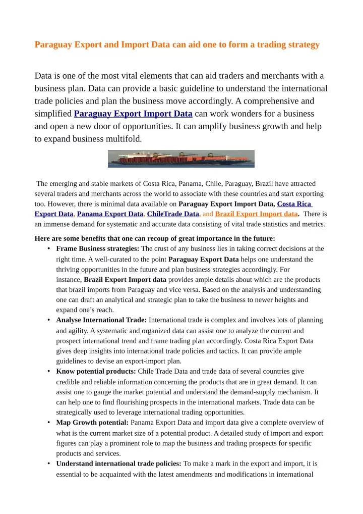 paraguay export and import data