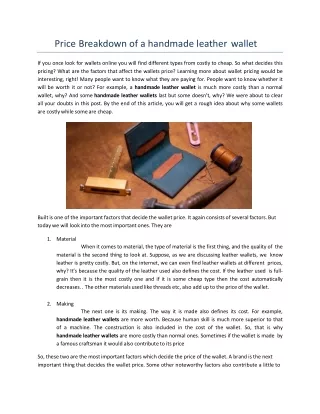 price breakdown of a handmade leather wallet