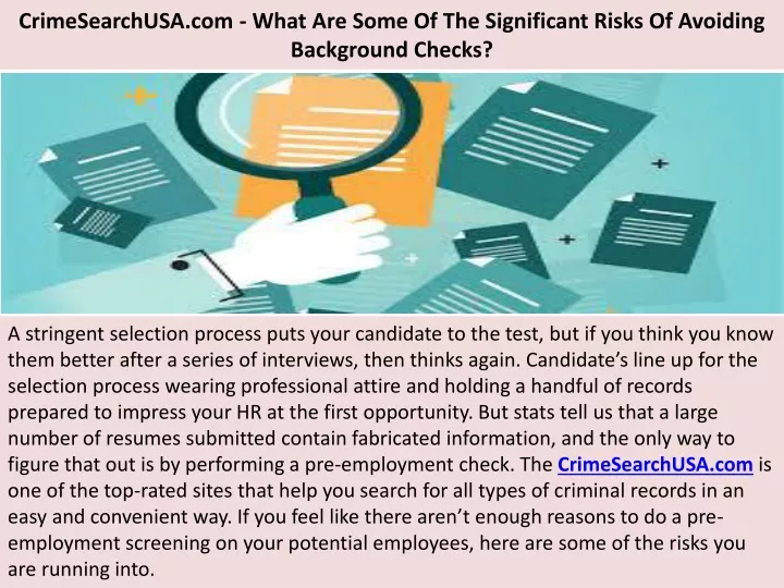 crimesearchusa com what are some of the significant risks of avoiding background checks