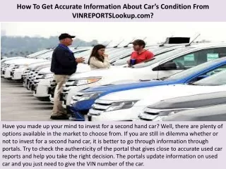 How To Get Accurate Information About Car’s Condition From VINREPORTSLookup.com?
