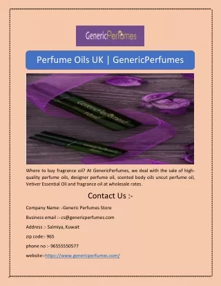 Perfume Oils UK | GenericPerfumes