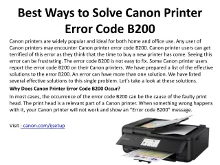 Best Ways to Solve Canon Printer Error Code B200
