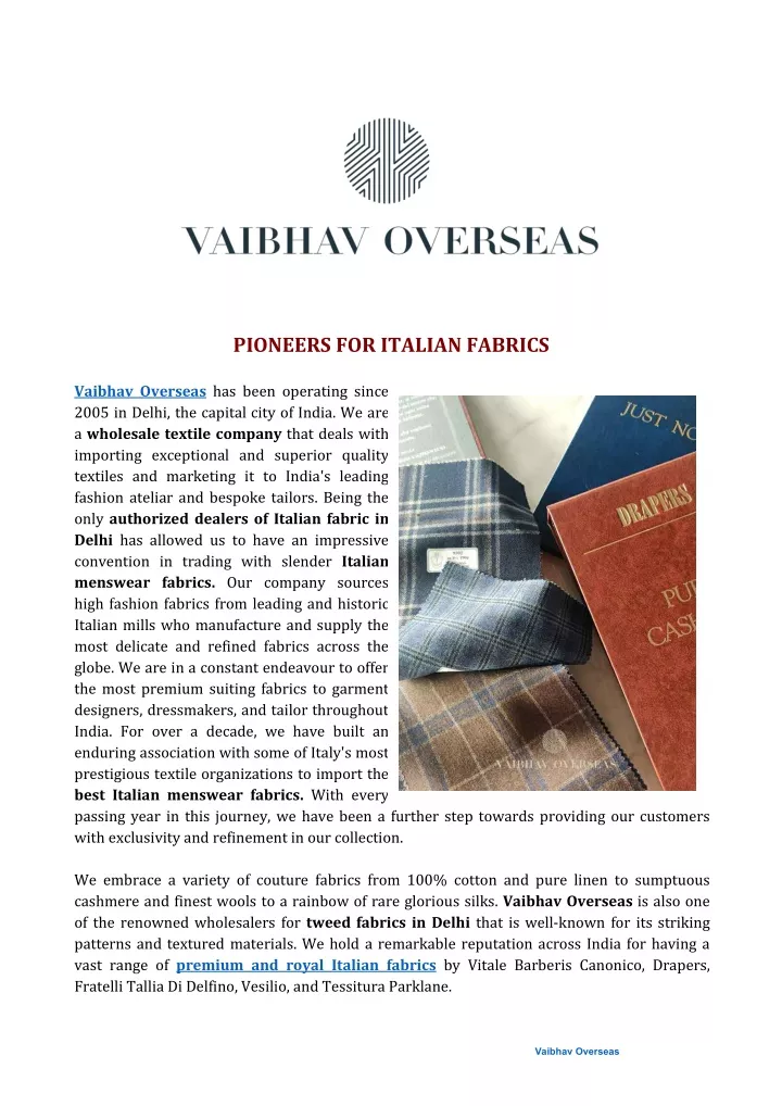pioneers for italian fabrics