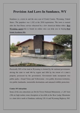 provision and laws in sundance wy