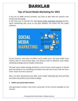 Tips of Social Media Marketing for 2021
