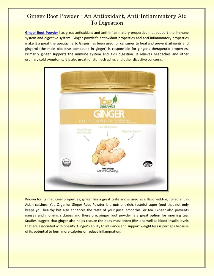 ginger root powder an antioxidant anti