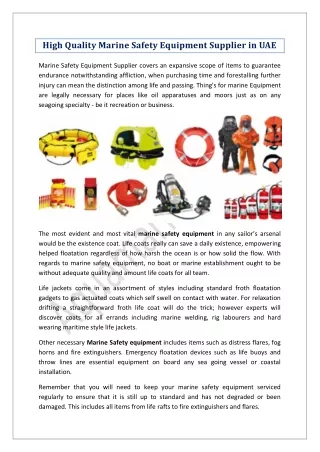 High Quality Marine Safety Equipment Supplier in UAE