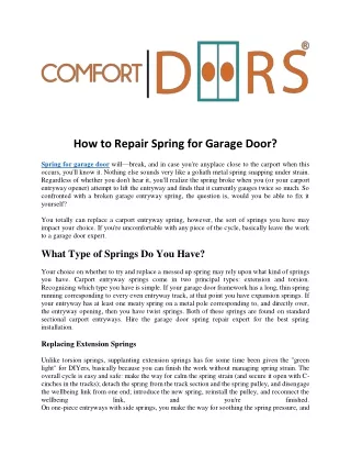 How to Repair Spring for Garage Door?