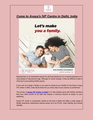 Come to Aveya's IVF Centre in Delhi, India